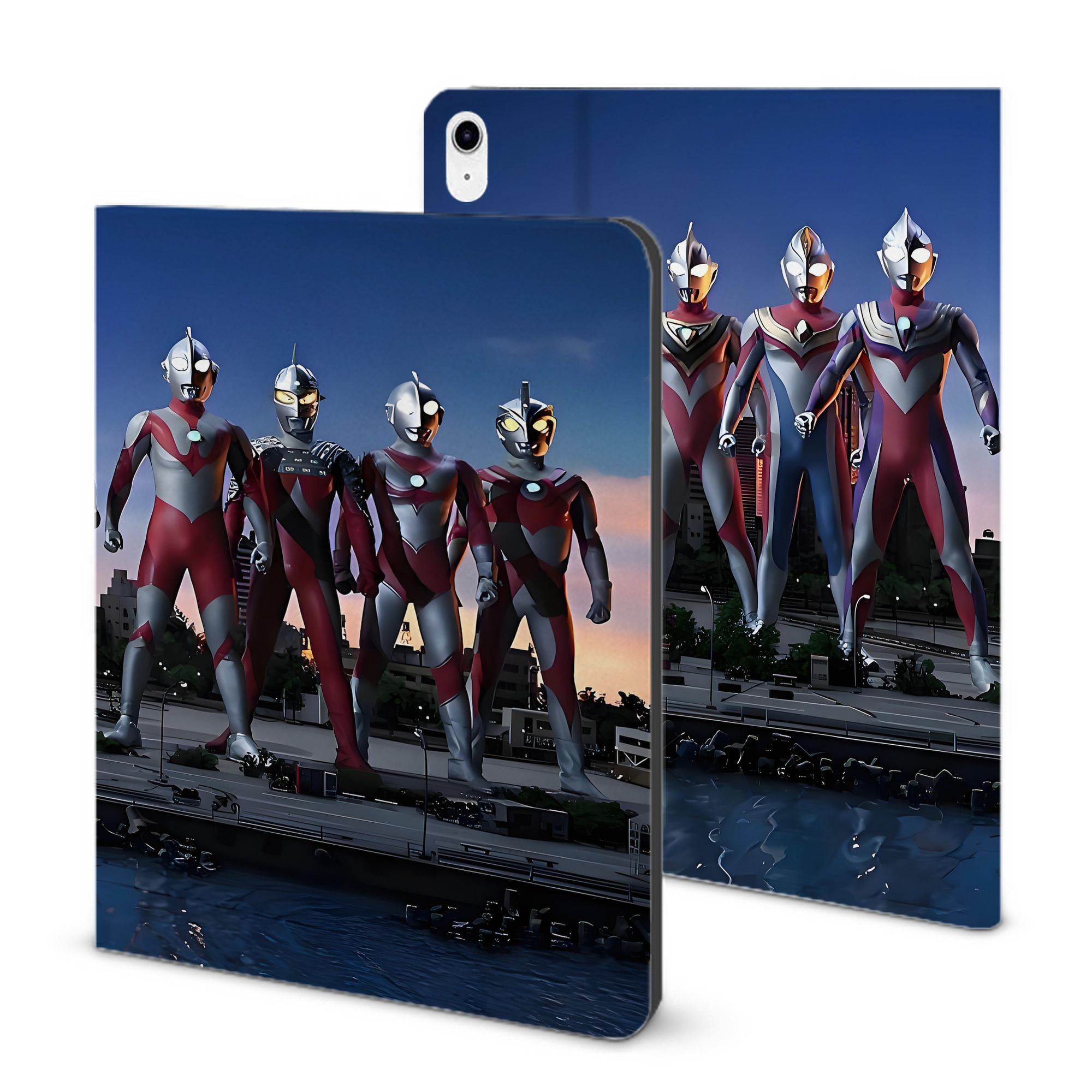（画像用） ウルトラマン Ultraman IPad ケース ブック型 PUレザー TPU 耐衝撃 軽量 薄型 ペン収納なし 全面保護 IPad 各モデル対応